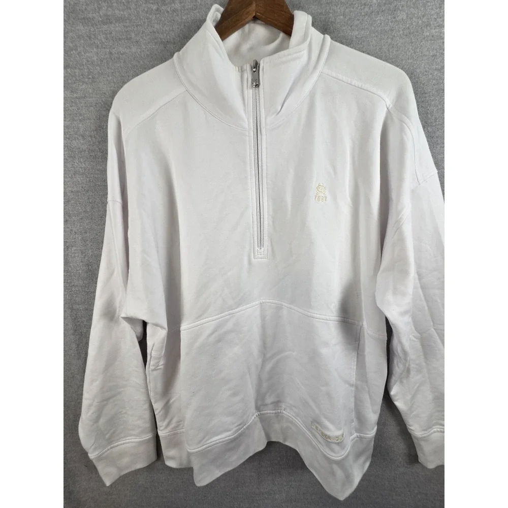 B Draddy Mens‎ M Pullover 1/2 Zip White Front Pocket Golf Walking Active Stretch
